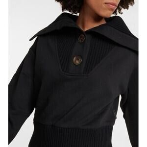 Varley Milan Sweater Womens Small Black Long Sleeve Boxy Fit Crop